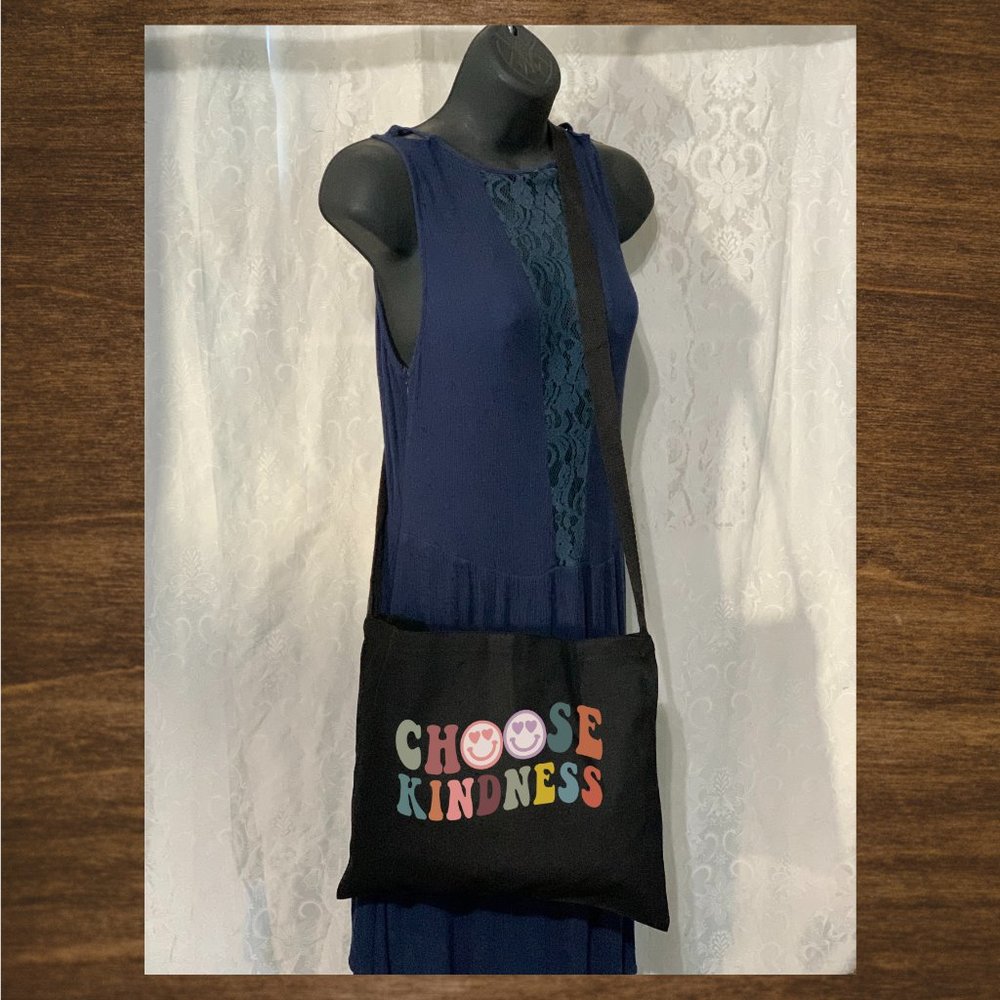 Kindness Small Crossbody Messenger Canvas Tote Bag with Long Strap